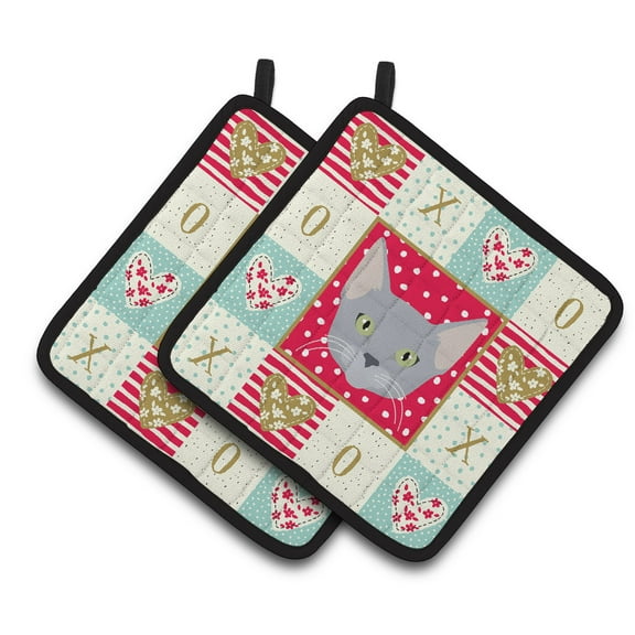 Carolines Treasures CK5154PTHD Russian Blue Cat Love Pair of Pot Holders, 7.5HX7.5W, multicolor