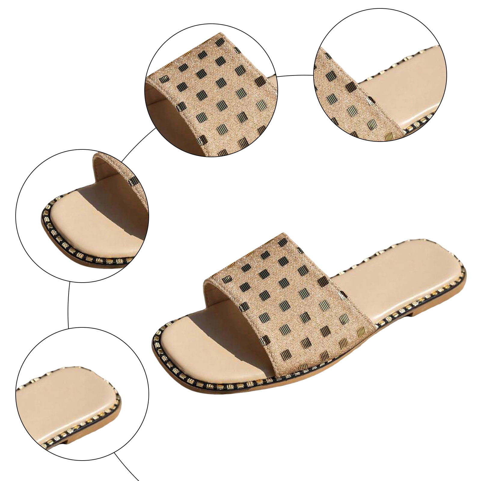 Rokment Flat Slip on Slides Sandals for Women Ladies 2026 Trendy Casual Bow Crochet Open Tow Low Heels Mules Summer Dress Slippers Vacation Khaki Size 7