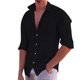 thumbnail image 1 of Camisas Y Playeras Camisa casual con botones para hombre Camisa de cambray de lino de manga larga (Black, L), 1 of 4