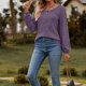 thumbnail image 5 of Suéter de cuello redondo para mujer, informal, liso, de invierno, de manga larga, con botones, de punto cepillado, holgado, para mujer, 5 of 7