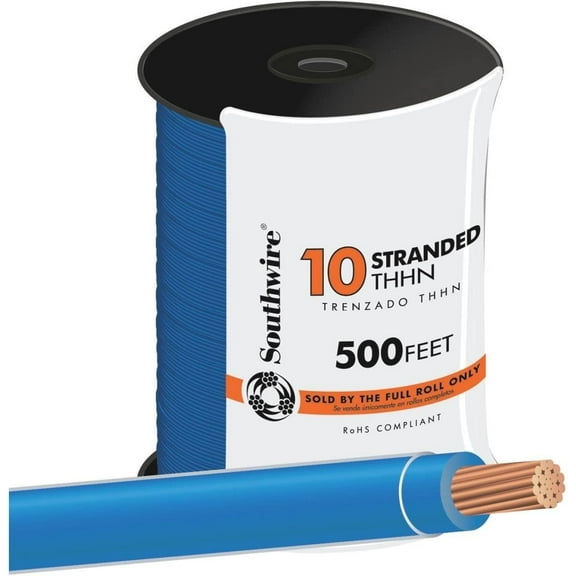 Southwire 10 Gauge THHN Wire - Copper, Nylon Jacket - 500 Ft, Blue