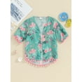 thumbnail image 2 of Biekopu Toddler Girl Swim Cover Up Short Sleeve Open Front Beach Cover-up Floral Swimsuit Cover Up, 2 of 9