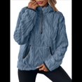 thumbnail image 1 of Suéter de Larga con Cremallera de un Cuarto para Mujer, Sudadera de Forro con Capucha, Sudaderas con Solapa, Suéteres Cálidos con Bolsillos. Azul M, 1 of 9