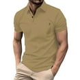 thumbnail image 3 of Mens Casual Polo Shirt Short Sleeve Chest Pocket T Shirt Button Knit Tee Summer Lightweight Top Khaki S, 3 of 7
