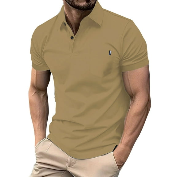 Mens Polo Shirt Pique Lapel Casual Trend Business Comfortable Loose Short Sleeved Shirt Mens Clothing,Khaki,3XL