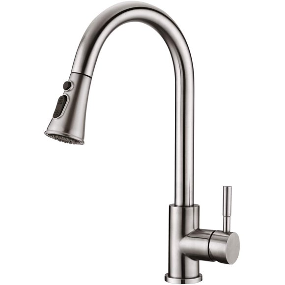 Kitchen Faucet - 360° Rotating Kitchen Faucet With Pull-Out Spray, 3-Spray Stainless Steel Sink Faucet (Brushed Nickel)