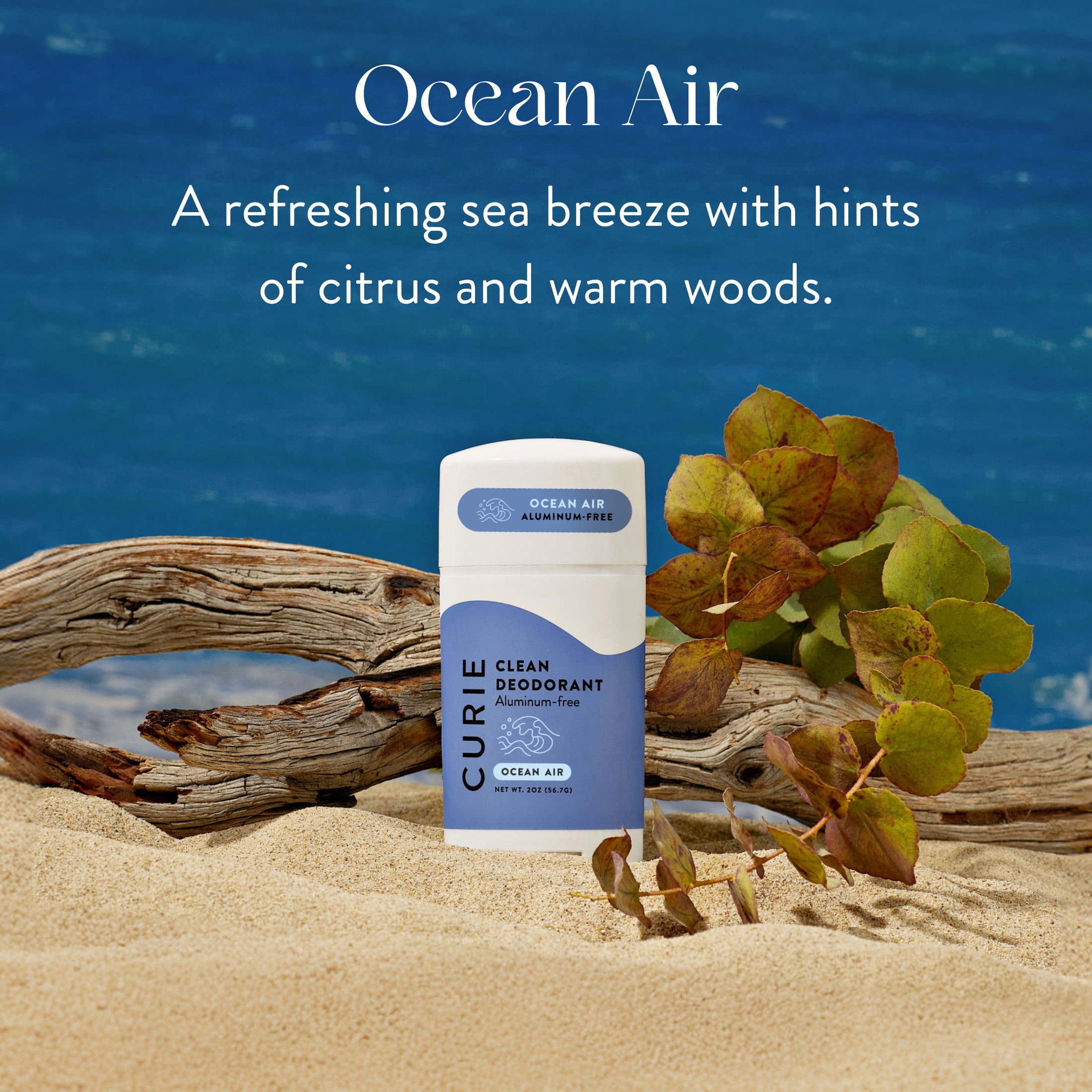 (3 pack) Curie Natural Deodorant Stick, Ocean Air, for Men and Women, Aluminum-Free, 2 oz