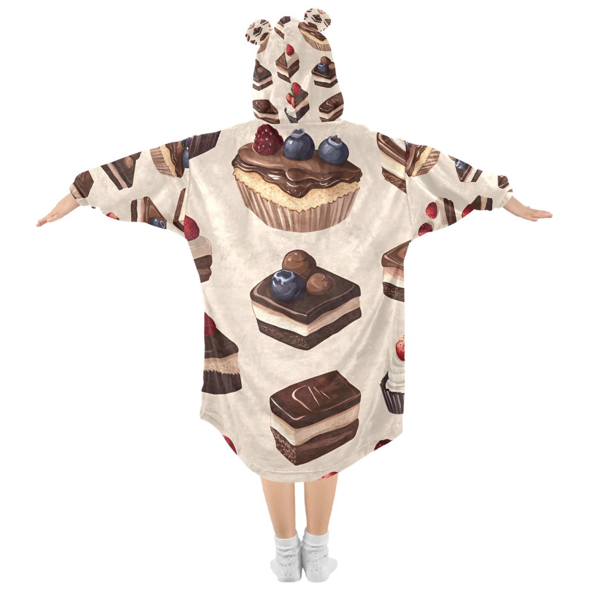 FORMRS Wearable Blanket Hoodie with Sleeves for Kids Cozy Flannel Sweatshirt, Blue Cakes