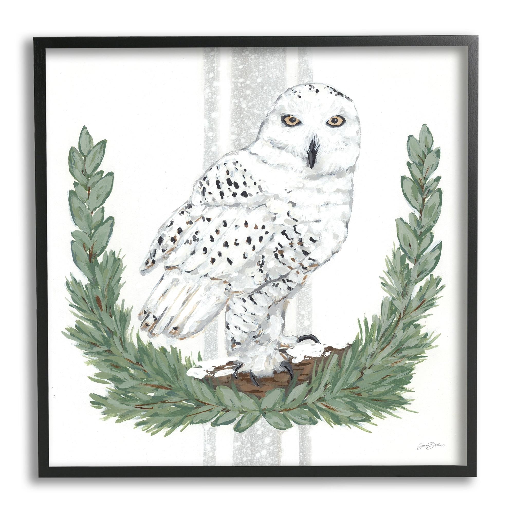 Stupell Industries Charming Laurels Surrounding Wise Snowy Owl Illustration , 24 x 24, Design by Sara Baker