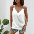 thumbnail image 2 of Lenpel Women's Satin Tank Tops Spaghetti Strap Wrap V Neck Ruched Sleeveless Blouses Casual Loose Camisole Shirts, 2 of 7