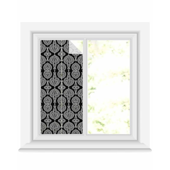 Window Privacy Film Black Geometric Stained Glass Window Film Decorative Sun Block Window Cover Paisley Modern Abstract Flower Window Clings Static Adhesive Sticker for Bathroom 19.6"x39.3"