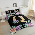 thumbnail image 4 of Erosebridal Cartoon Monogrammed Bedding Sets King with Comforter, Initial Q Letter Comforter Sets King Size, Retro Floral Reversible Duvet Insert, Breathable Bedroom Decorative, 3pcs, 4 of 8