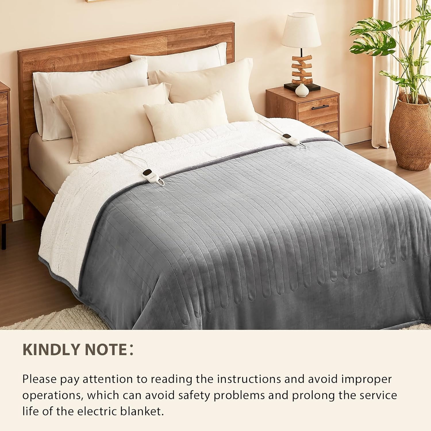 Homemate Heated Electric Blanket Queen Size - 84"x90" Heating Bed Blanket Throw with 10 Heating Levels 8 Hours Auto Off Fast Heating Over-Heat Protection Ultra Soft Flannel   , Grey