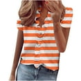 thumbnail image 2 of Fartey Fashion Striped Colorblock T Shirts for Women Trendy Elegant Ruffle V Neck Tops Casual Loose Short Sleeve Tshirt Plus Size Summer Beach Vacation Blouses Orange 3XL, 2 of 5