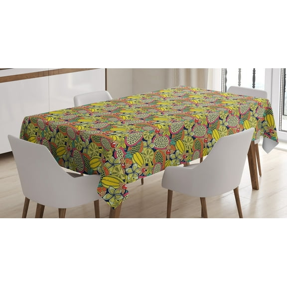 Ambesonne Fruits Tablecloth Rectangular Table Cover, Tropical Hawaiian Island, 60"x84", Multicolor
