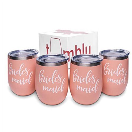 Bridesmaid Tumbler - 4 Pack  Bridesmaid Gifts  Bridesmaid Cups Set of 4  Bridesmaid Glasses set of 4  Bridesmaid Glasses  Bachelorette Party Cups  Bachelorette Gifts  Includes Wine Stopper