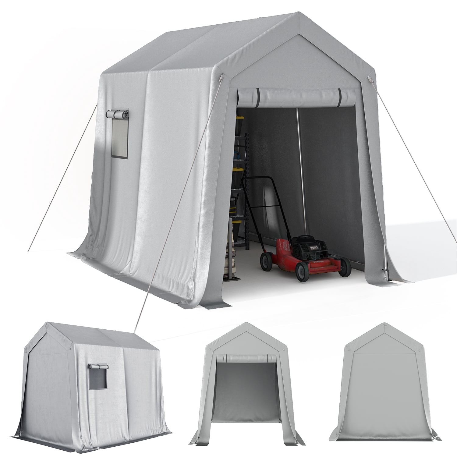 Clouddwell 6x8 FT Outdoor Portable Storage Shed Tent with Roll-Up Mesh Windows & Reinforced Frame, Motorcycle Storage Shed for Patio Furniture & Equipment Storage, Dark Gray