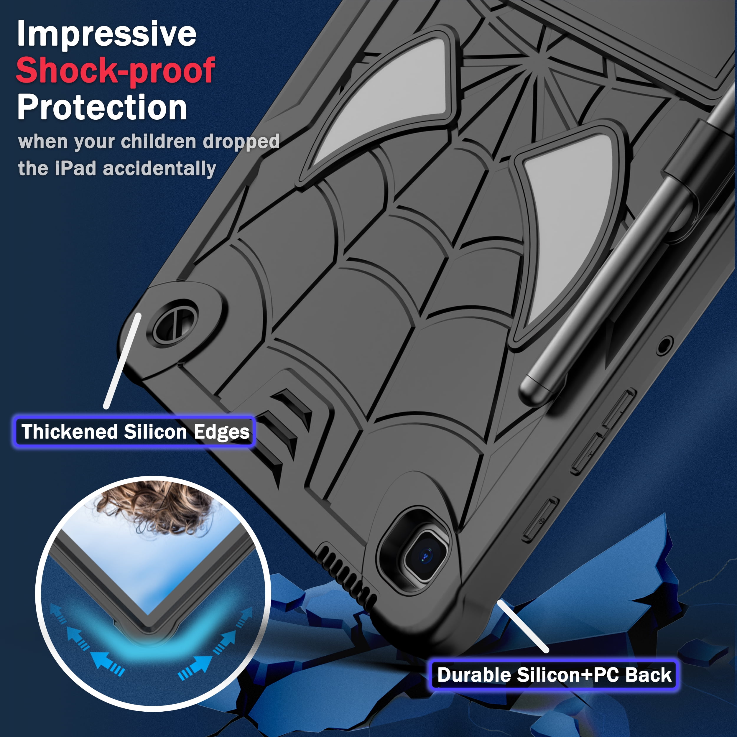 Dteck for iPad Air 5th/4th Gen Case iPad Pro 11 Case 2022/2021/2020/2018 with Pencil Holder, Heavy Duty Hybrid Shockproof Rugged Kids Case with Kickstand Crossbody Shoulder Strap,Black