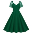 thumbnail image 1 of AherBiu Robe Vintage pour Femmes Années 1950 en Mousseline, Manches Courtes à Cap, Rétro, Froncée, à Volants, Robe Midi pour Retour à la Maison, 1 of 6