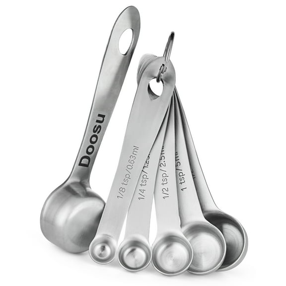 Doosu Stainless Steel Measuring Spoons– 6-Piece Set with Accurate Engraved Measurements, Easy to Store with Ring