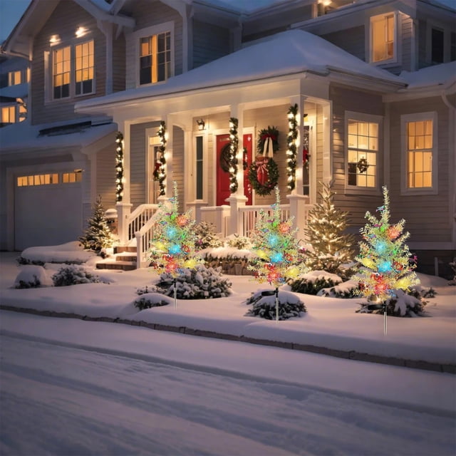 Árbol de Navidad solar con luces impermeables para caminos pequeños, luces para exteriores, decoraciones navideñas, árbol de Navidad de cedro con colores para jardín, patio y terraza.