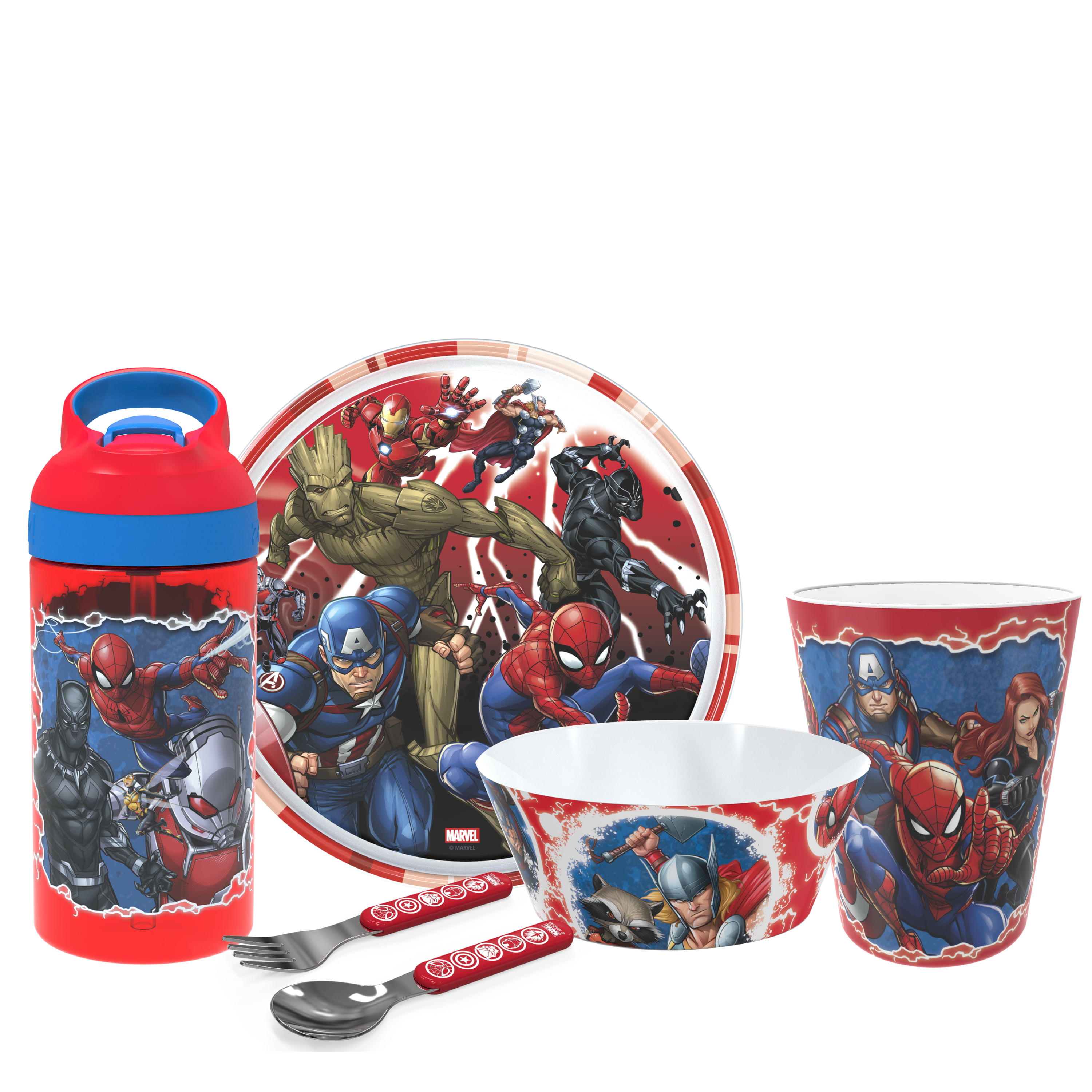 Bowl & Sport Water Bottle Includes Plate Marvel Avengers Super Hero Inspired Age of the Ultron Kids 3pc Mealtime Set 
