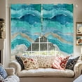 thumbnail image 3 of Swag Curtains Valances for Windows, Turquoise Coastal Beach Short Kitchen Window Curtains Over Sink, Abstract Teal Oceans Waves Cafe Curtains Panel Set Of 2,Rod Pocket, 63 Inches Length, 3 of 8