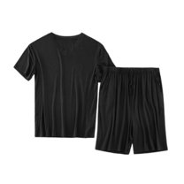 SWSMCLT Men's 2 Piece Pajama Set Soft Modal Lightweight Summer Sleeping Lounge Set Sleepwear Short Sleeve Shirt Shorts Pj Set Black1 Large