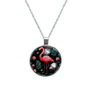 Flamingo Glass Design Circular Pendant Necklace - Stylish Women's Fashion Jewelry by XYZ Brand