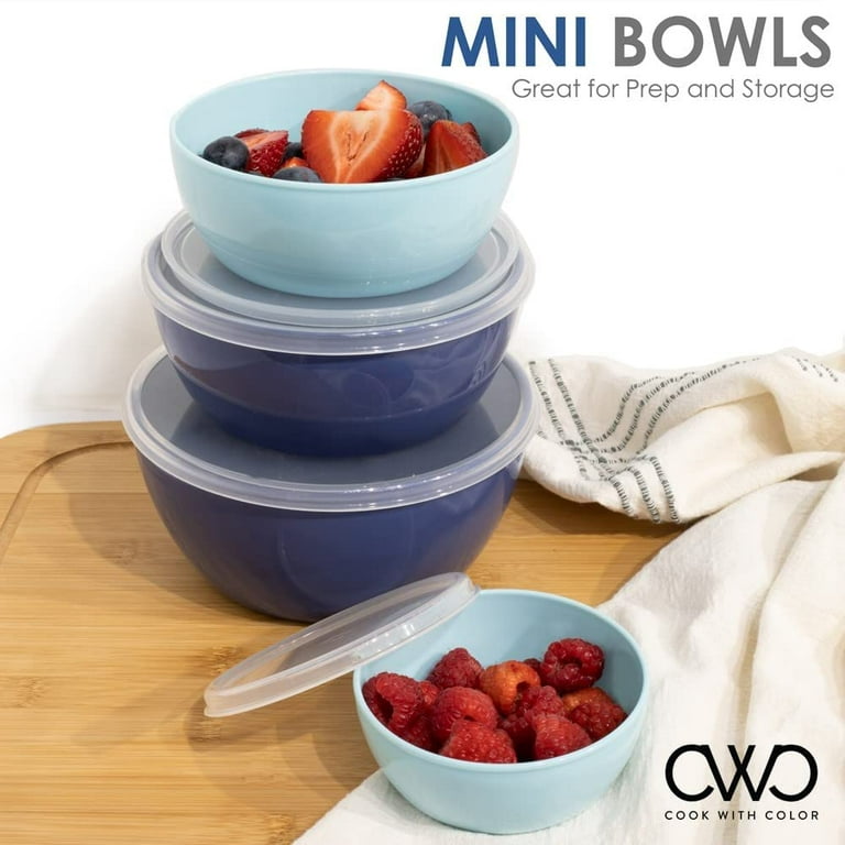Cook with Color Prep Bowls with Lids- 8 Piece Nesting Plastic Small Mixing Bowl Set with Lids (Blue Ombre)