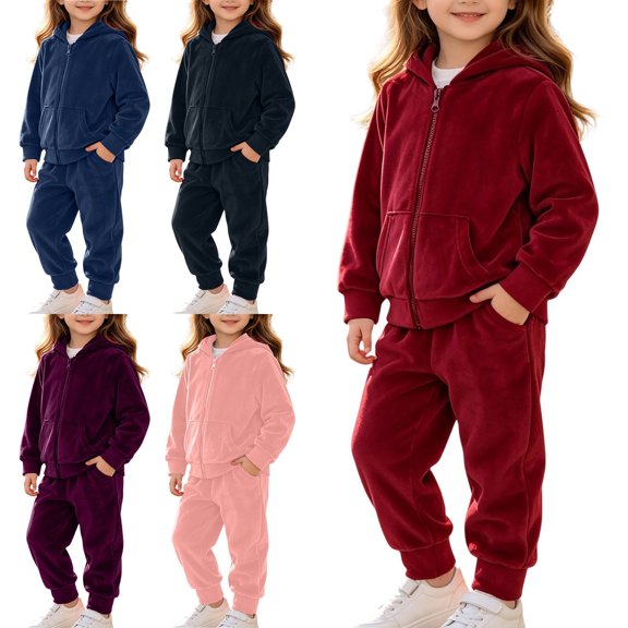 Zefriona Kids Warm Hooded Sweatshirt and Pocket Sweatsuit Set 9 Months-8 Years Black Size 15M