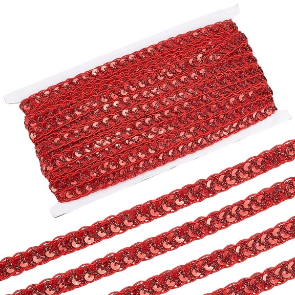 14.22 Yards 1/2 Inch Red Sequin Ribbon Trim Flat Sequins Beaded Strip Metallic Glitter Gimp Woven Braid Lace Fabric Trimming Bulk