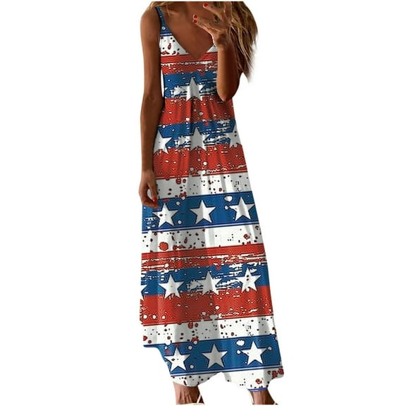 BangWanChi Plus Size Summer Dresses Women's Summer Print Casual Loose Sleevless V-Neck Dress