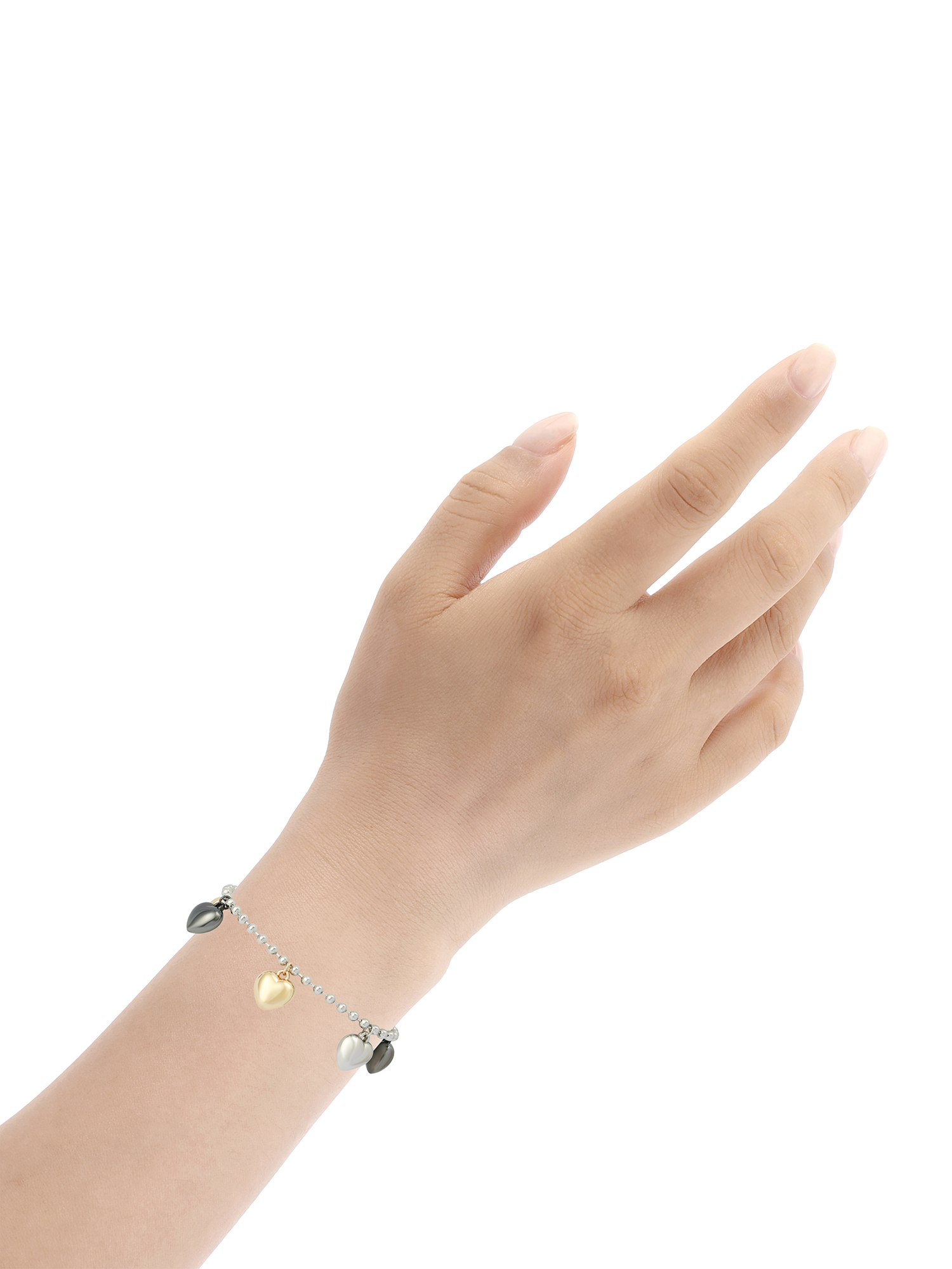 Madden NYC Women's Fashion Tri-Tone Heart Charm Bracelet