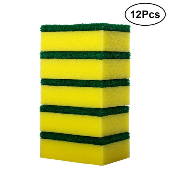 Shuliwen 12Pcs Kitchen Scrub Sponges Carborundum Scouring Pads Dish Wash (Yellow Green)