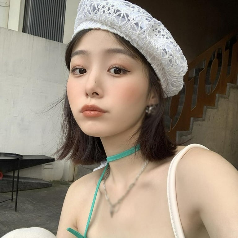 Elegant Lace Beret, Summer Hollow Crochet Lightweight Beret