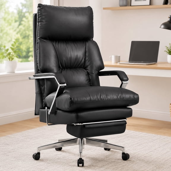 OKUP Executive Reclining Office Chair with Footrest, Microfiber Leather 160° Recline, Black, Big and Tall 420lbs