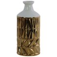 thumbnail image 1 of Ceramic Round Vase With Banded Rimmed Top, Large, Gold And White, 1 of 1