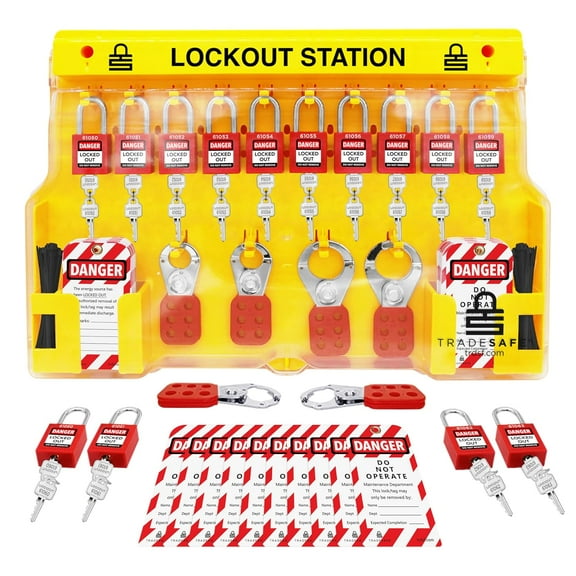 TRADESAFE Lockout Tagout Kit Station, LOTO Kit 61 pcs for OSHA Compliant Lock Out Tag Out