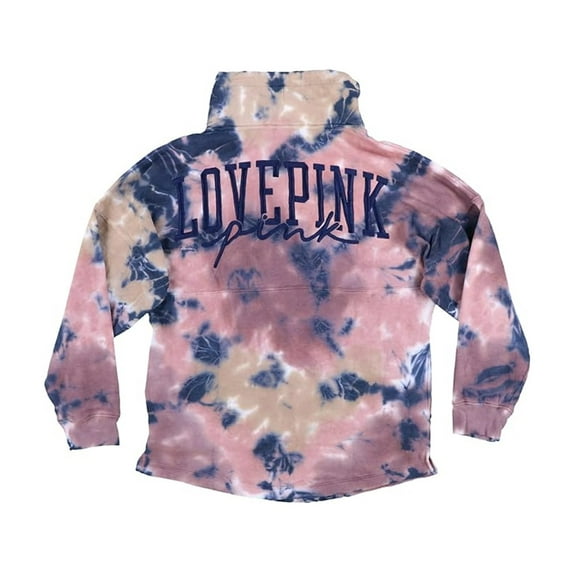Victoria's Secret Pink Cowl Neck Pullover Logo Sweatshirt Pink Blue Tie Dye Size Large NWT