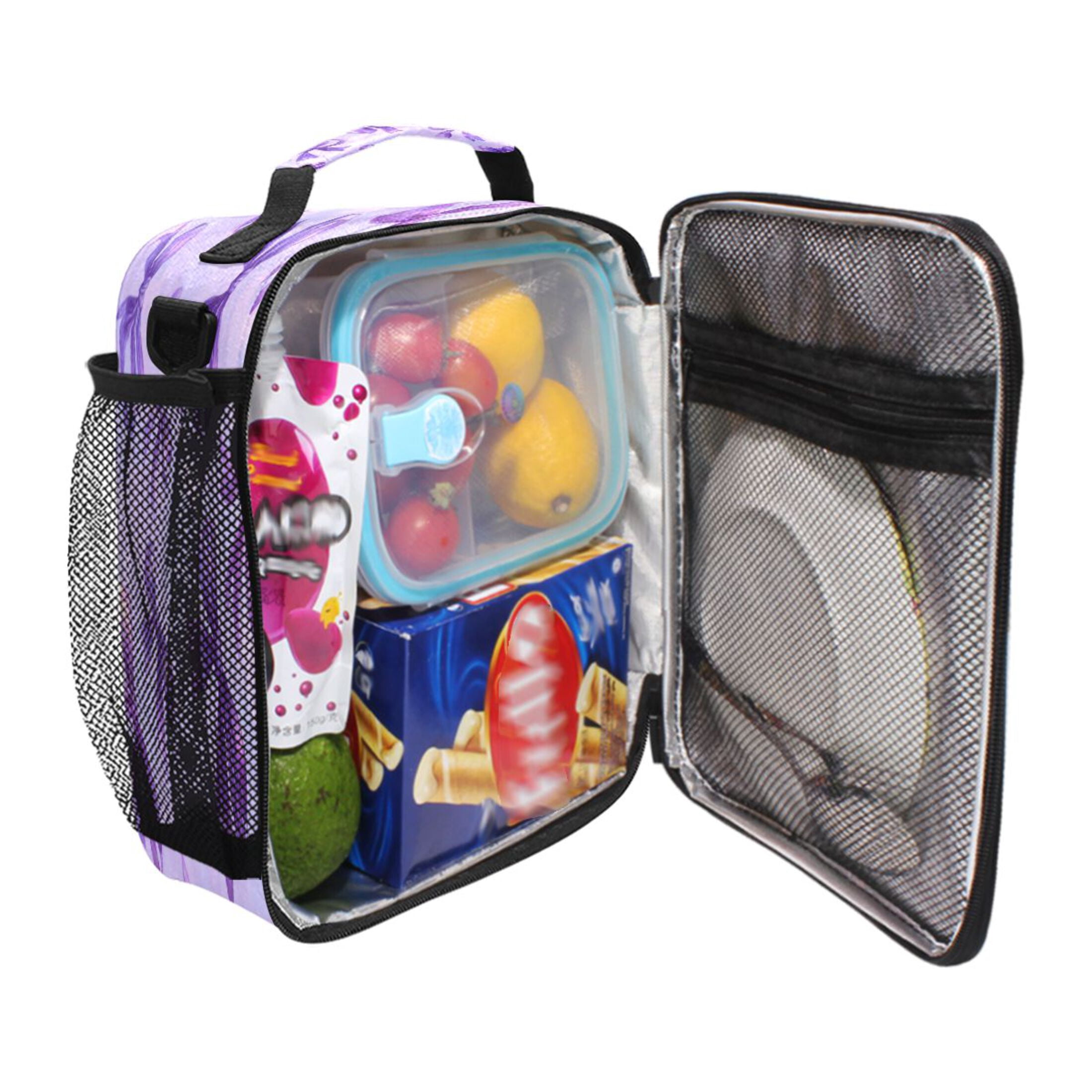 10.5X9.5in Square Insulated Lunch Bag Leak-proof Lunch Box for Outdoor Work Picnic Vibrant Purple Bows Pattern