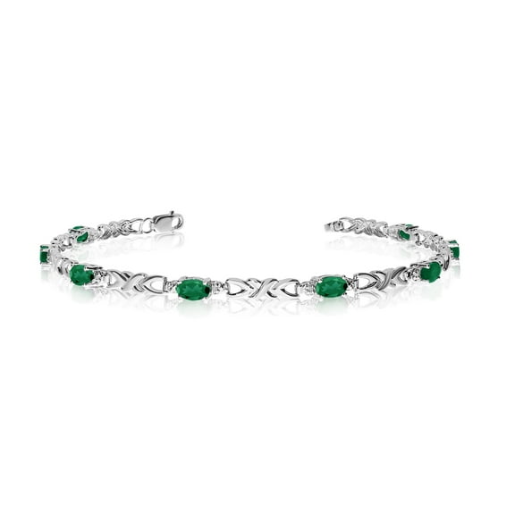 14K White Gold Oval Emerald and Diamond Bracelet