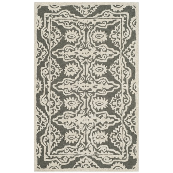 SAFAVIEH Bella Doriane Bordered Wool Area Rug, Dark Grey/Ivory, 2'6" x 4'