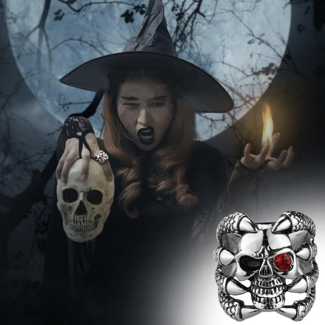Fiudx Anillo de Calavera Gótica de Acero Inoxidable, Joyería Punk para Motociclistas, Diseño Único, Estilo Moderno, Ideal para Amantes Del Gótico y El Punk, Versátil para Cualquier Ocasión, Regalo pa