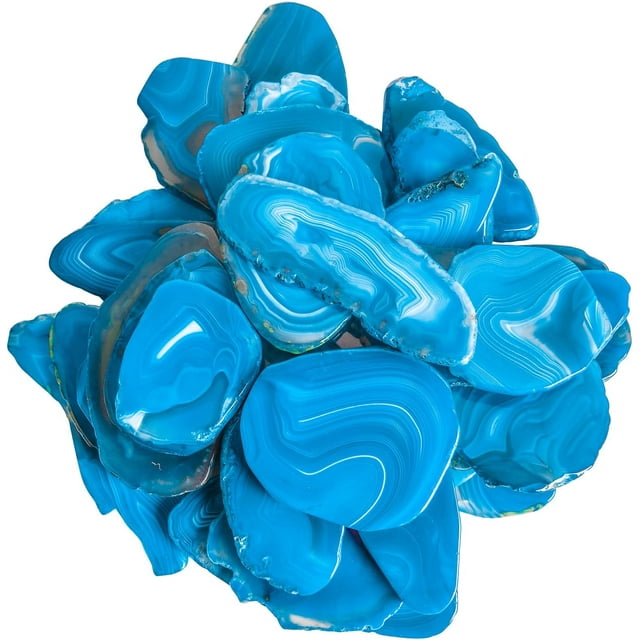 Blue Agate Light Table Slices, June&Ann 10 Pcs Irregular Polished Agate Slab Cards Healing Crystals Geode Stones for Home Decoration & Jewelry Making