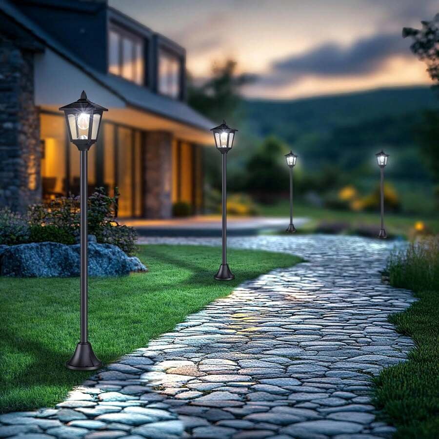 2-Pack 40" Solar Post Lights – Black Vintage LED Lamp Posts For Garden, Patio & Pathway Outdoor Décor