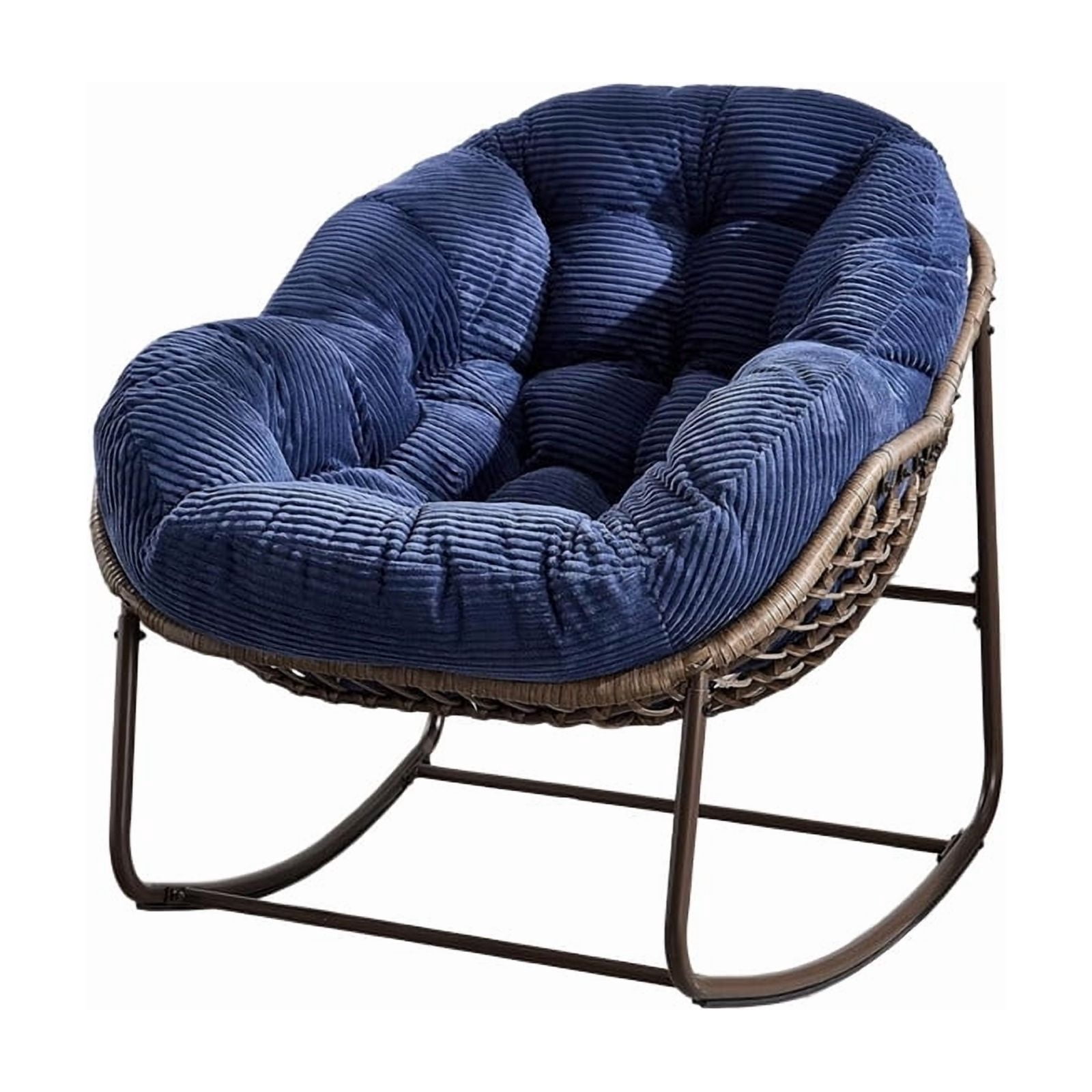 Outdoor Rattan Rocking Chair, Rocking Papasan Chair with Thick Cushion, Comfy Wicker Egg Chairs Lounge Recliner Chair, Padded Cushion Rocker