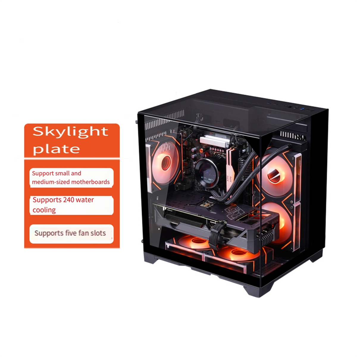 PC Case Sea View Room Gaming Computer Desktop M-ATX Motherboard Double-Sided Tempered Glass PC Gamer Cabinet,1 * PC Case
