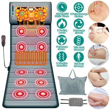 Moclever Electric Full Body Massage Mat with Heat Vibration Massage Chair Pad with Neck Massage Pillow, 10 Vibration Motors Timer Anti-Slip Bottom