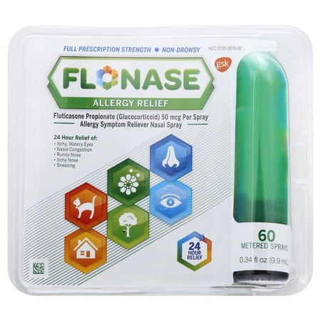 Pack of 2 Flonase Non Drowsy 24 Hour Allergy Relief Nasal Spray, 0.34 fl oz, 60 Metered Sprays